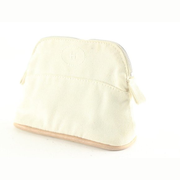 HERMES Ivory H Logo Bolide Cosmetic Case Canvas x Leather 1HER727K - Picture 12 of 12